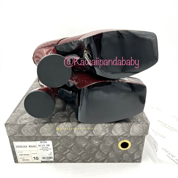 Sold- Azalea Wang Enzo Brown Faux Leather Croc Dolls Kill Platform Heel Boot - Picture 7 of 10